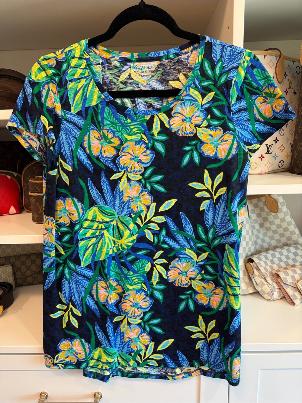Lilly Pulitzer Navy Blue Tropical Floral Tee Etta